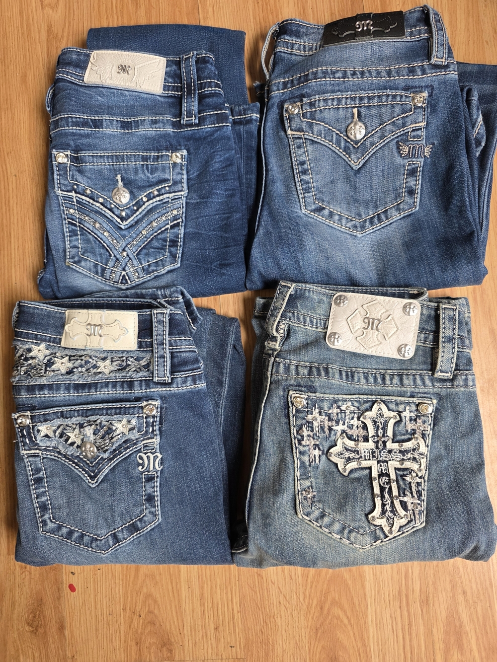 Miss Me Women's Blue Embellished Boot-Cut Jeans - Mixed Blue Washes